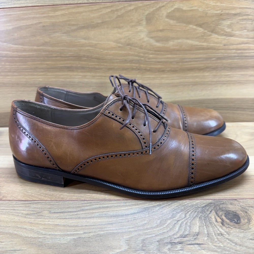 Bally Vintage Cap Toe Oxfords Mens 10 D Walnut Brown Leather Dress Formal Italy